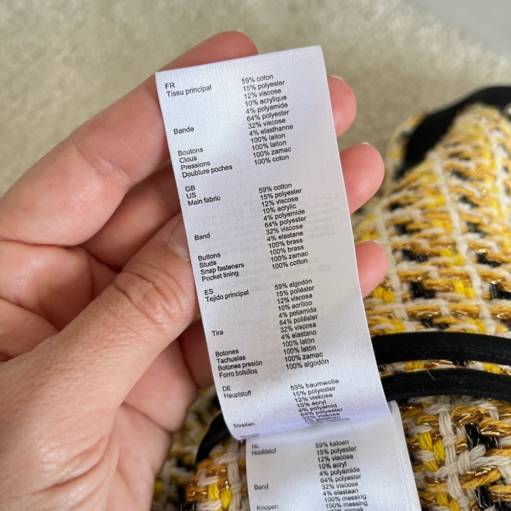 Ma­je Visidore Tweed Cardigan Sweater Blazer Jacket Yellow Gold Black 36 S Small - Picture 7 of 8